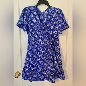 Floral Blue Wrap Dress size L